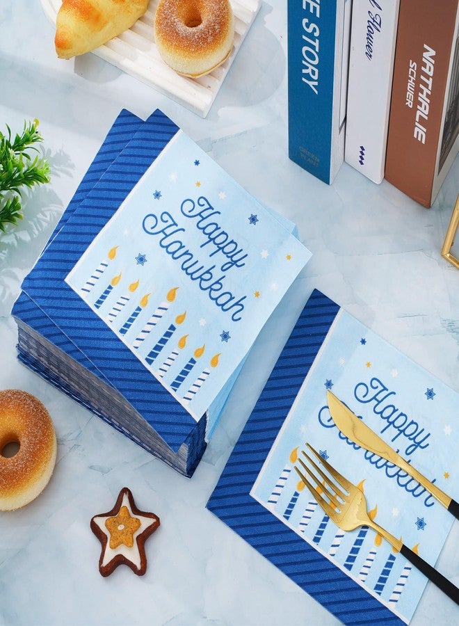 Whaline 80Pcs Hanukkah Paper Napkins 6.5 x 6.5 In Blue White Disposable Napkins Chanukah Candle Dinner Napkins for Winter Holiday Party Supplies Table Decor - Image 3